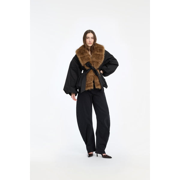 Faux Fur Collar Jacket Black
