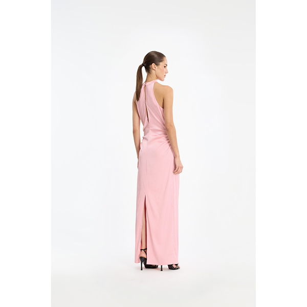 Halterneck Ruched Maxi Dress Begonia Pink