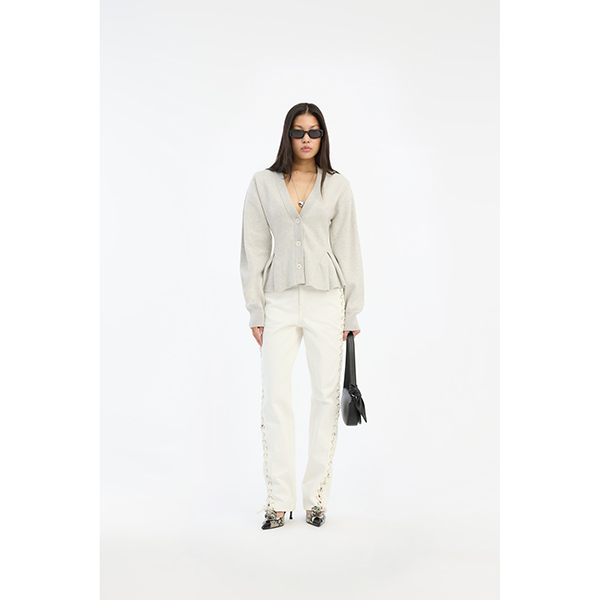 Peplum Knit Cardigan Pumice Stone