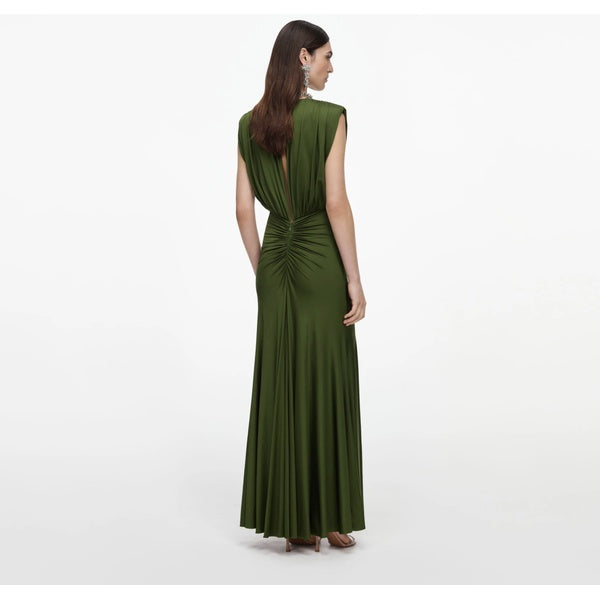 Olive Jersey Gathered Dress