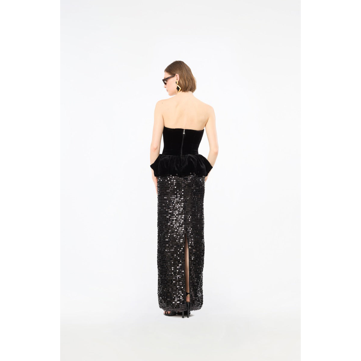 Sequins Maxi Peplum Dress Black