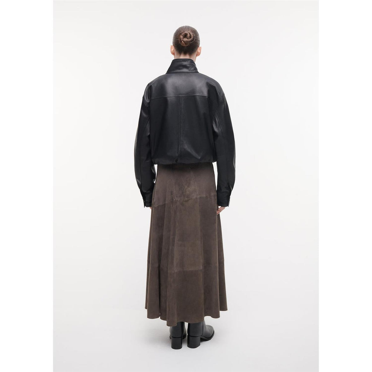 Helena Suede Leather Skirt Browngrey