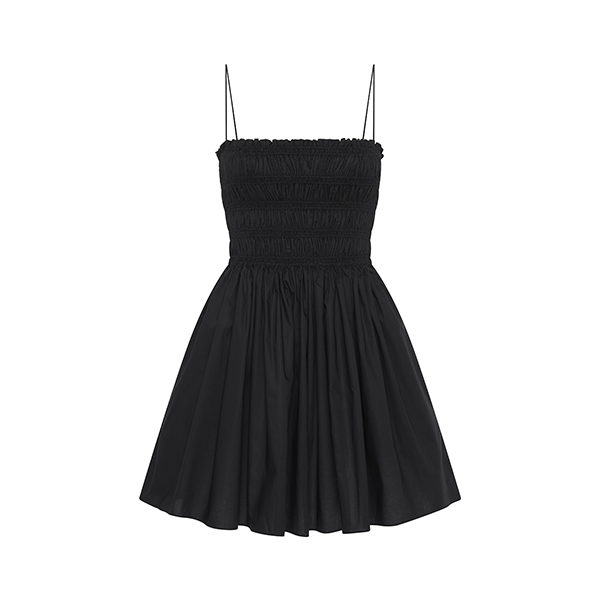 Shirred Bodice Mini Dress Black