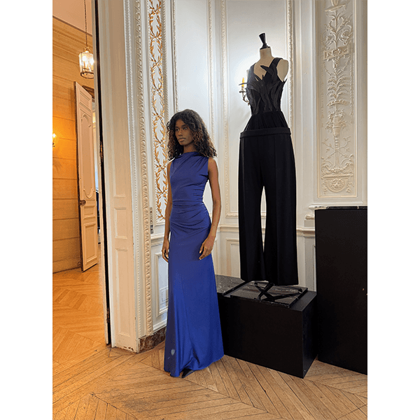 Sleeveless Draped Gown Bright Indigo