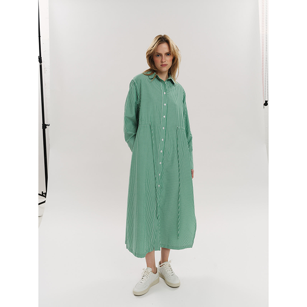 Sally Midi Dress Vineyard Green Stripe