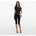 Black Taffeta Draped Top