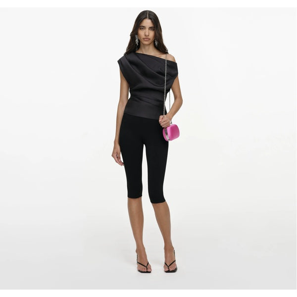 Black Taffeta Draped Top