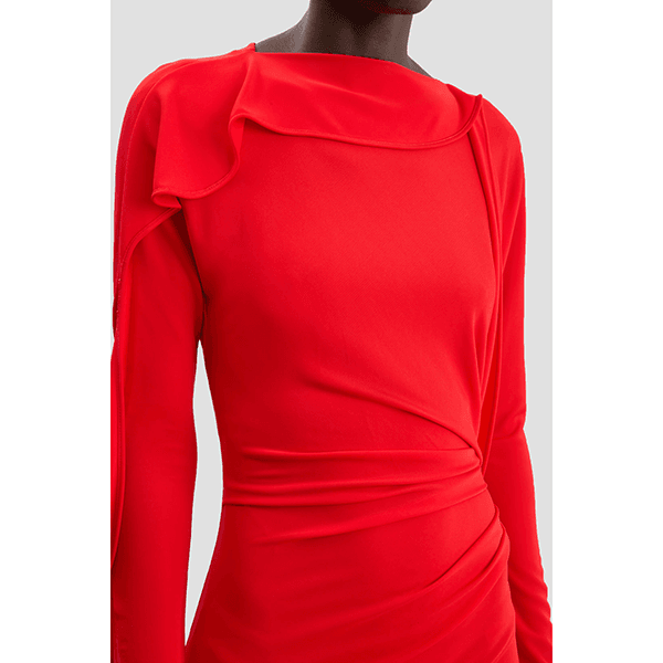 Long Sleeve Draped Jersey Gown Cayenne