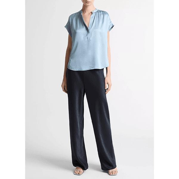 Gathered Nk Cap Slv Blouse Del Mar