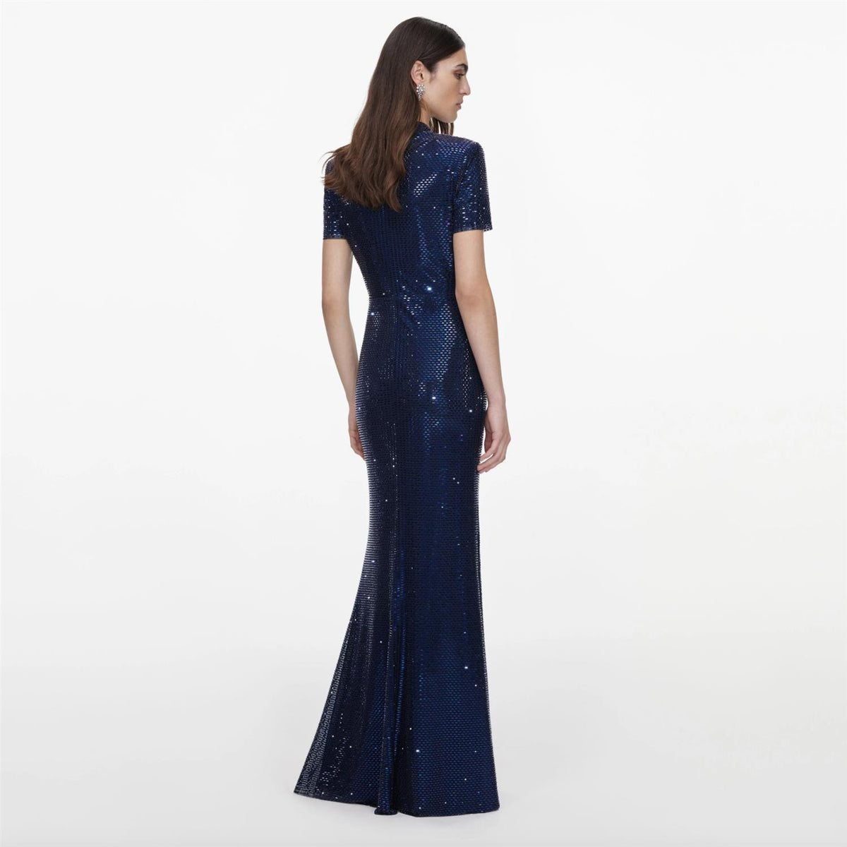 Navy Rhinestone Mesh Twist Maxi Dress