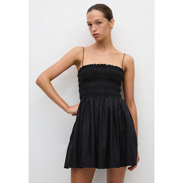 Shirred Bodice Mini Dress Black