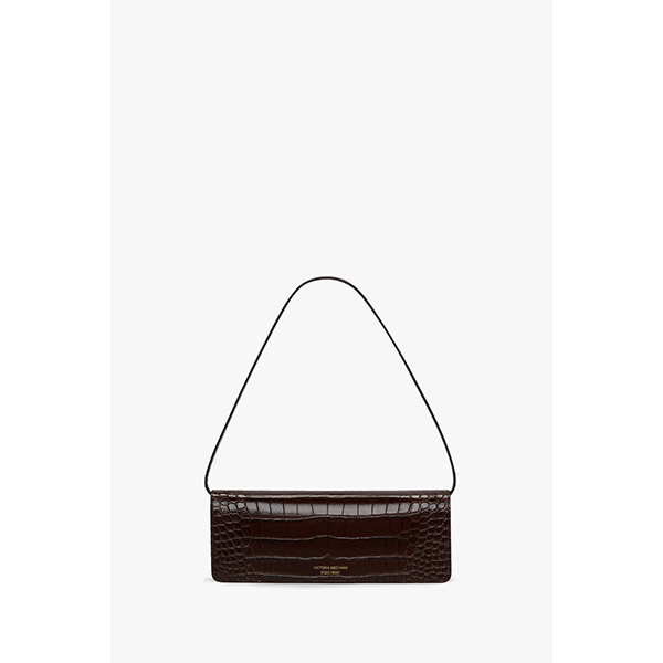 Dorian East-West Clutch Dark Brown Croc