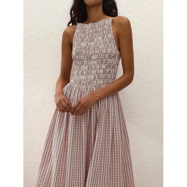 Laia Maxi Dress Paloma Check Cinnamon White