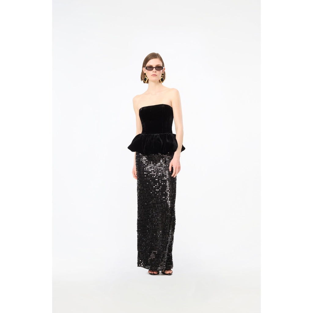 Sequins Maxi Peplum Dress Black