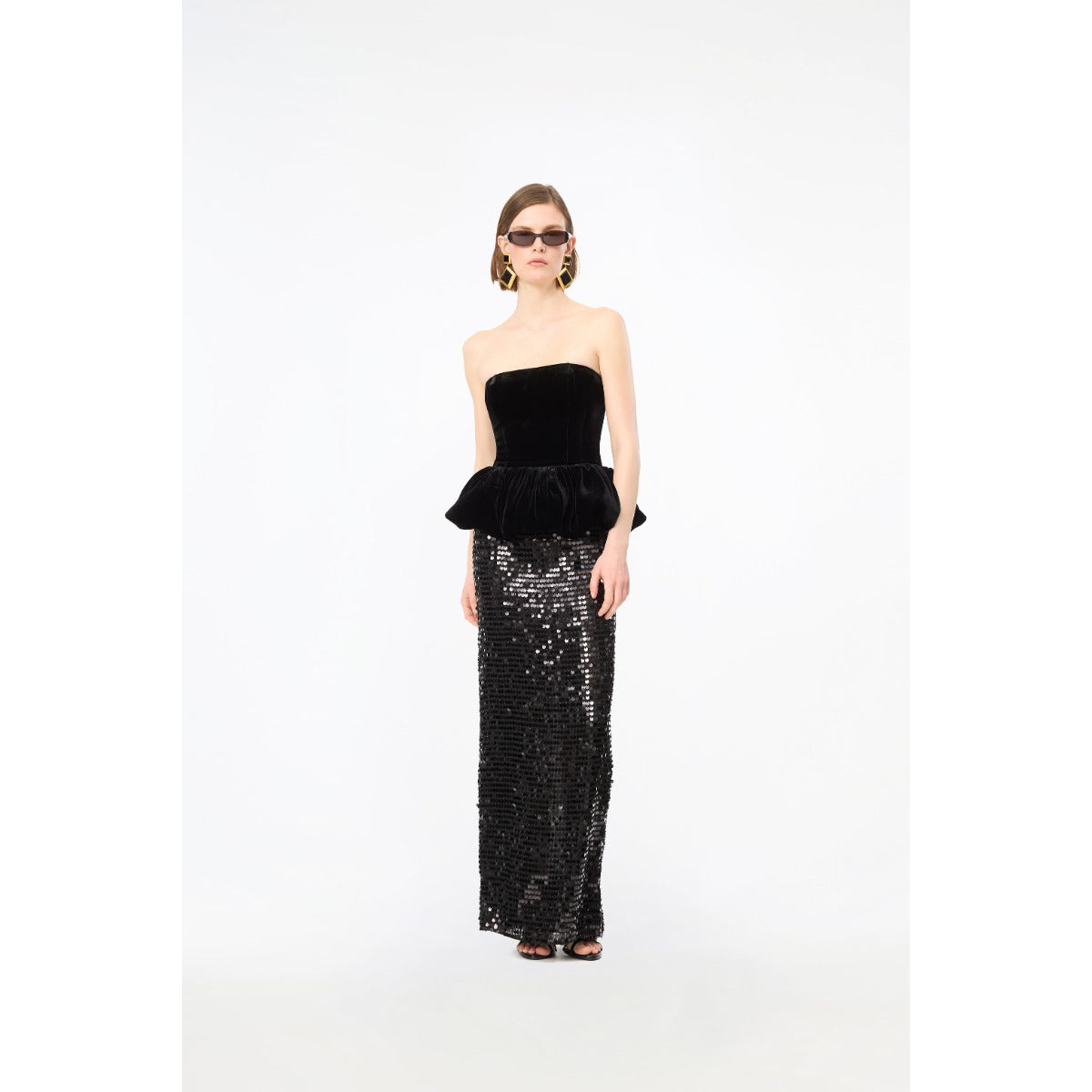 Sequins Maxi Peplum Dress Black