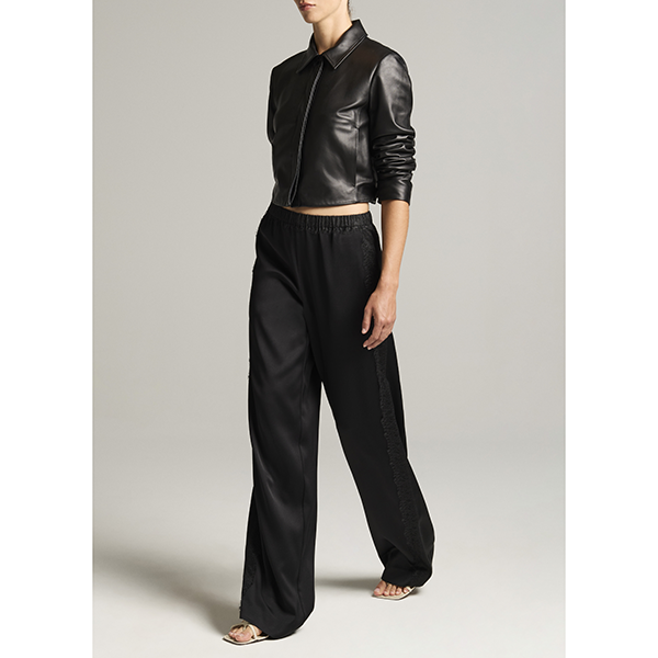 Mid Waist Lace Trim Pull On Black