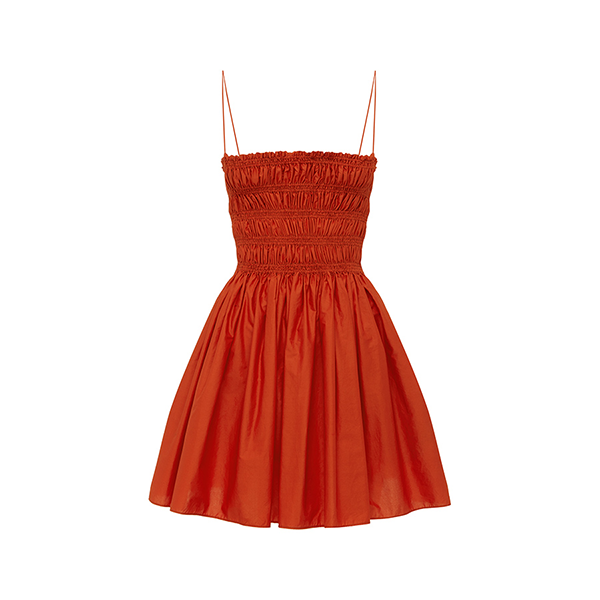 Shirred Bodice Mini Dress Tomato