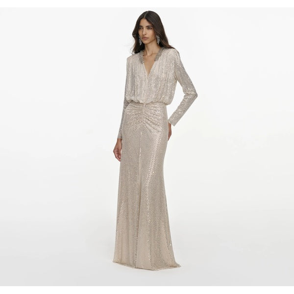 Champagne Rhinestone Embellished Maxi Dress