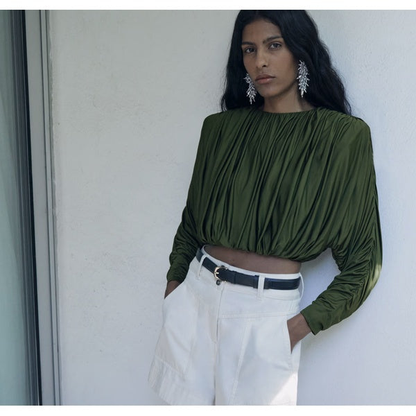 Olive jersey Gathered Top