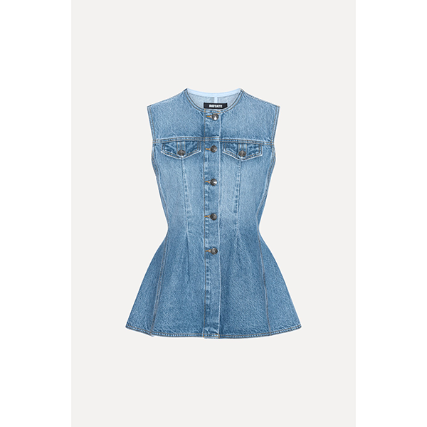 Flared Denim Top Medium Blue Denim