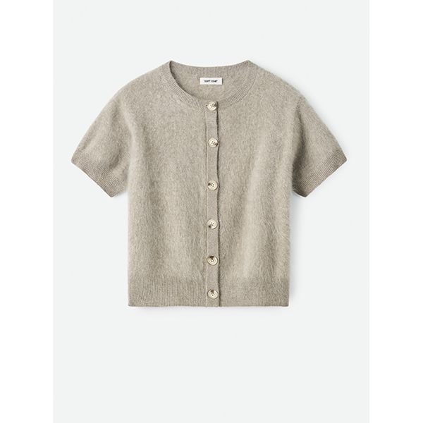 Brushed Short Sleeve Cardigan Greige