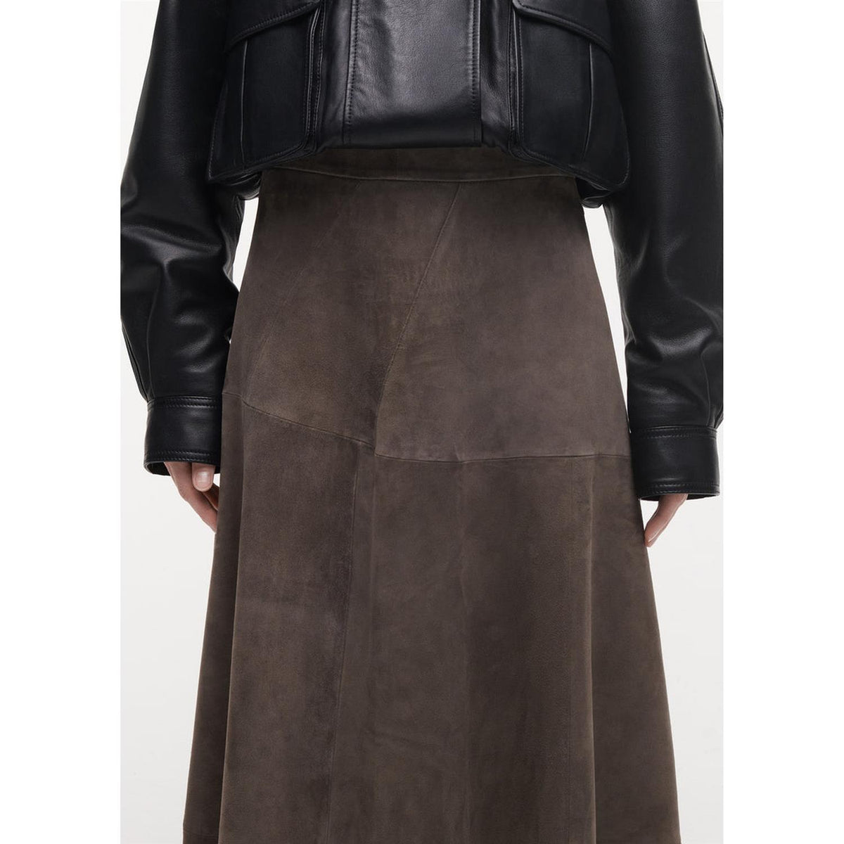 Helena Suede Leather Skirt Browngrey
