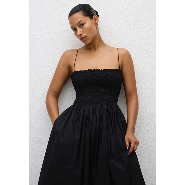 Shirred Bodice Dress Black