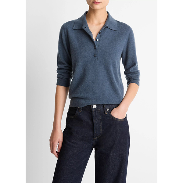 Cashmere Silk Polo Sweater Azura