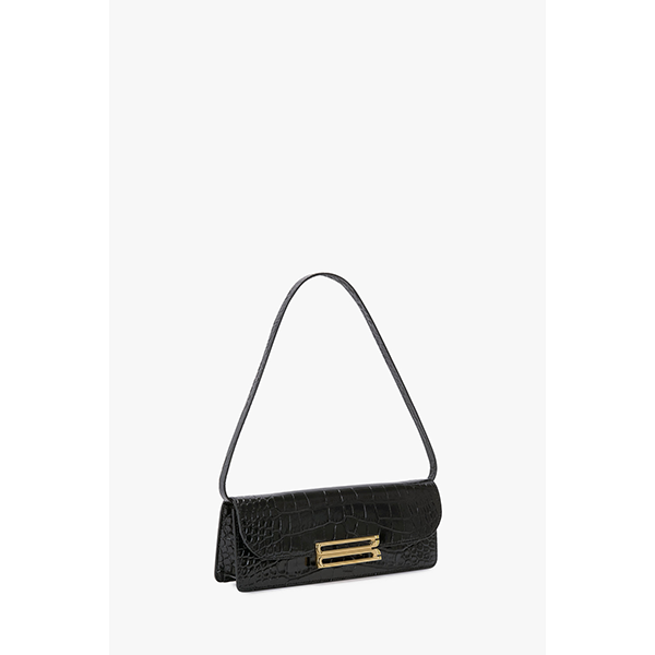 Dorian East-West Clutch Black Croc