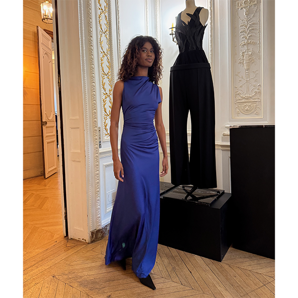 Sleeveless Draped Gown Bright Indigo