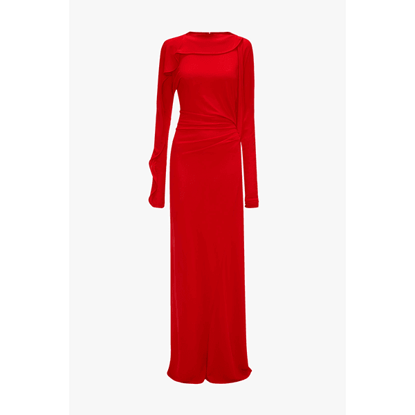 Long Sleeve Draped Jersey Gown Cayenne
