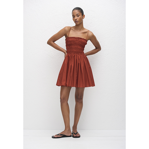 Shirred Bodice Mini Dress Tomato