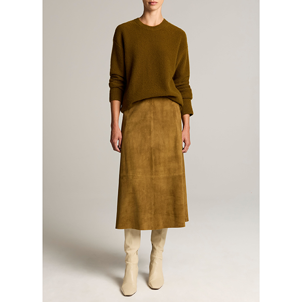 Suede Midi Skirt Moss Ochre