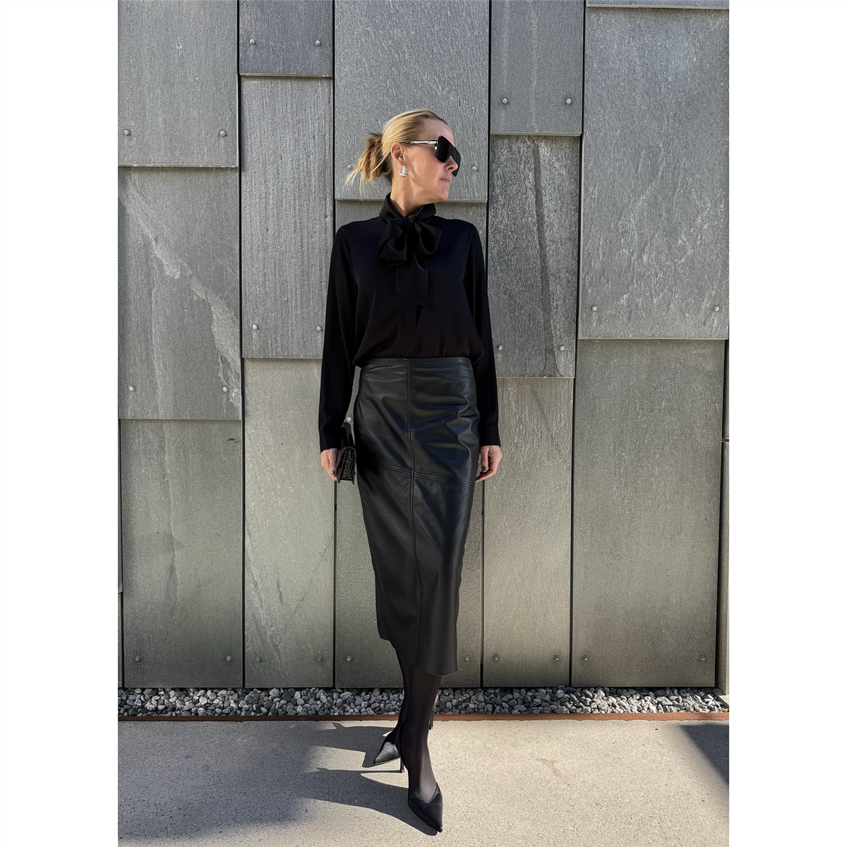 Heather Leather Skirt Black