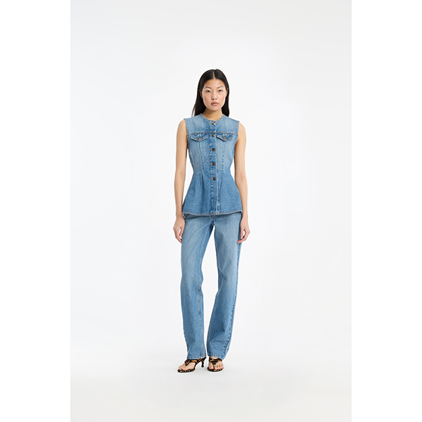 Flared Denim Top Medium Blue Denim
