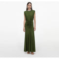 Olive Jersey Gathered Dress