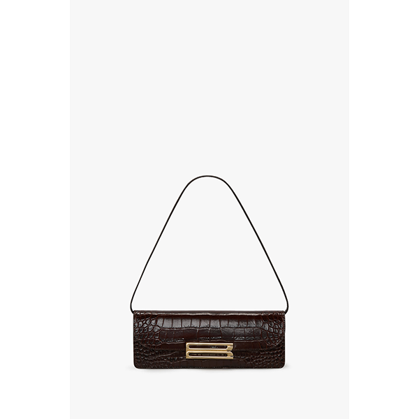 Dorian East-West Clutch Dark Brown Croc