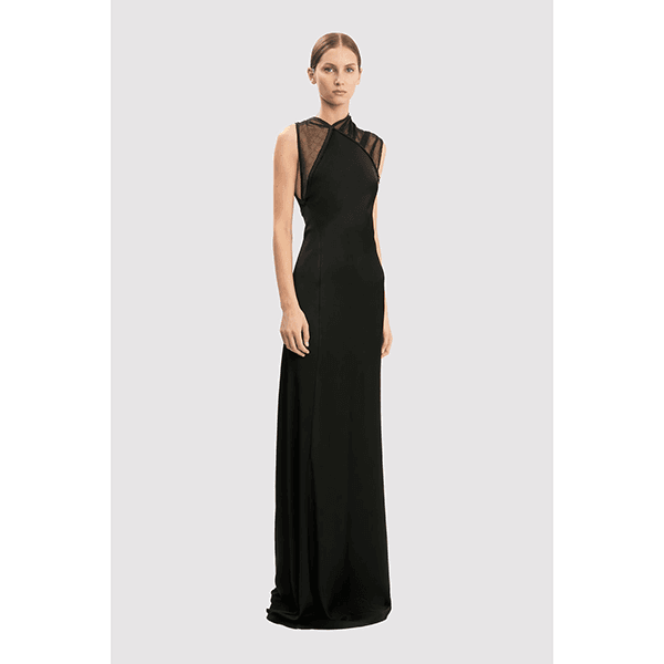 Mesh Detail Gown Black