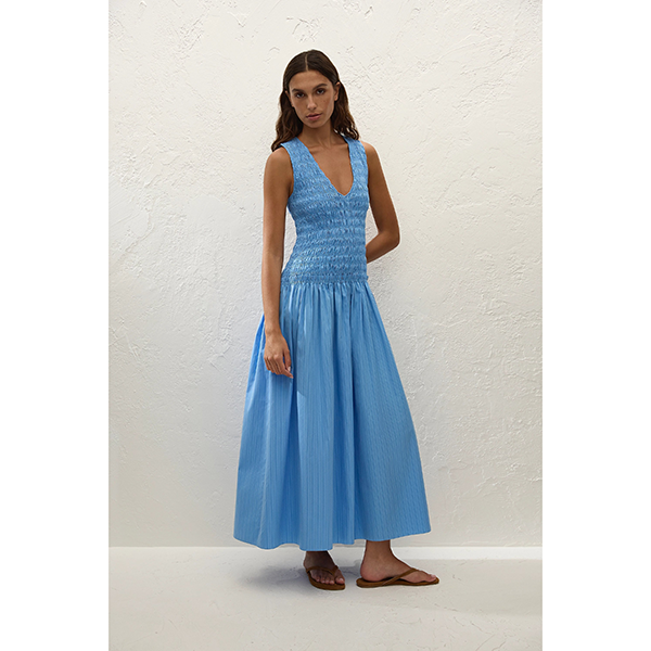 Palomar Midi Dress Mico Pinstripe Azul