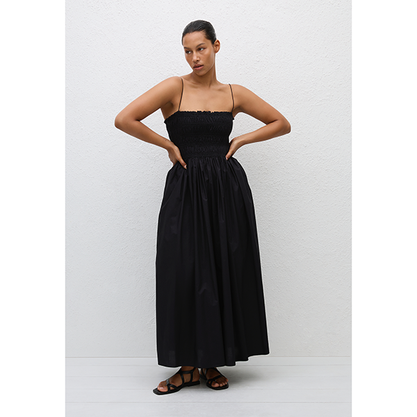 Shirred Bodice Dress Black
