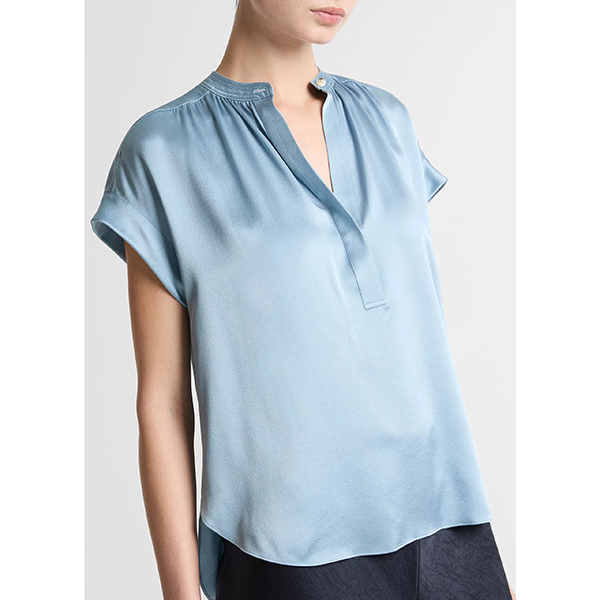 Gathered Nk Cap Slv Blouse Del Mar