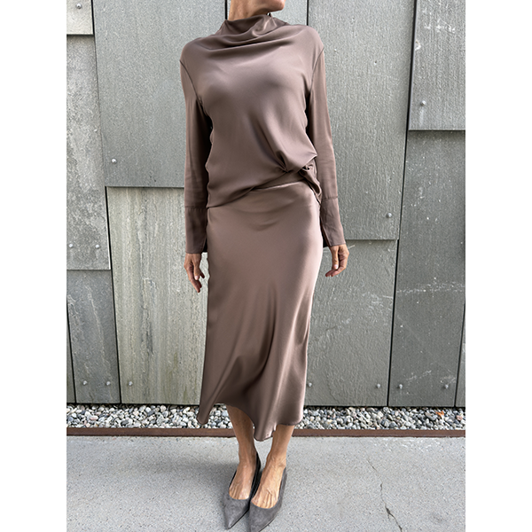 Hana Satin Skirt Light Brown
