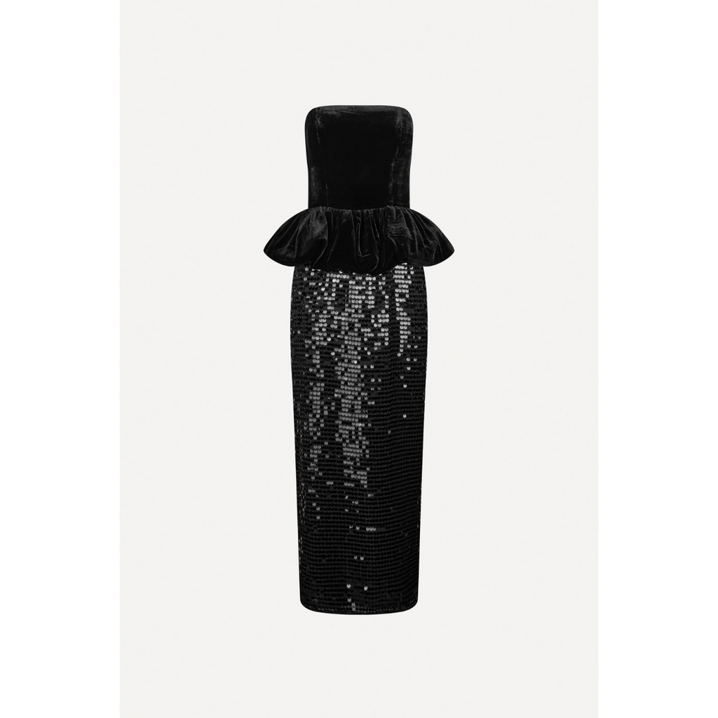 Sequins Maxi Peplum Dress Black