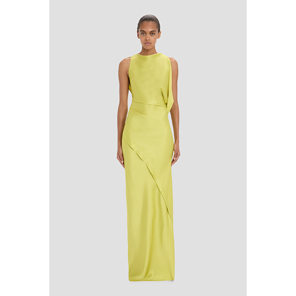 Sleeveless Draped Kyra Gown Chartreuse