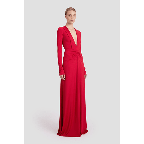 Long Sleeve Deep V-neck Gown Rose