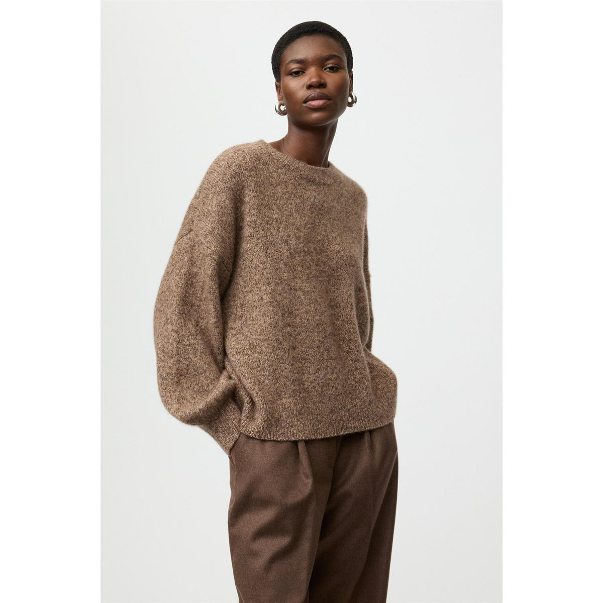 Marled Relaxed Fit Crewneck Brown Melange
