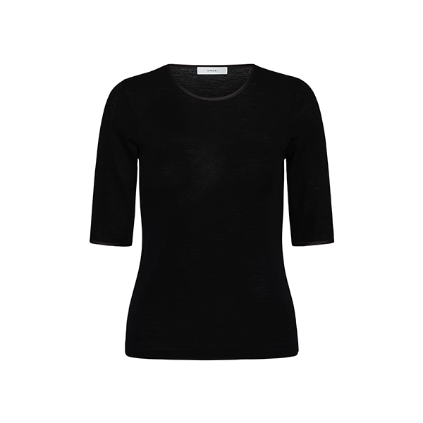 Satin Trim Elbow Slv Crew Black