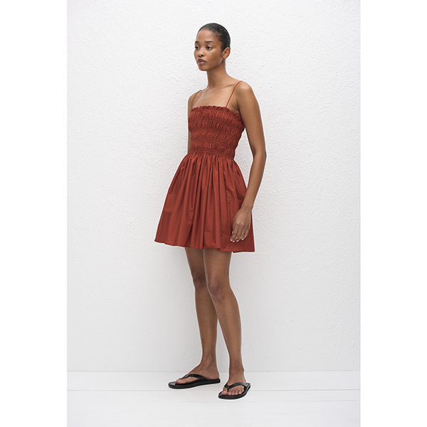 Shirred Bodice Mini Dress Tomato