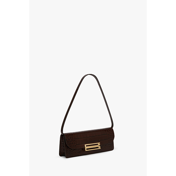 Dorian East-West Clutch Dark Brown Croc