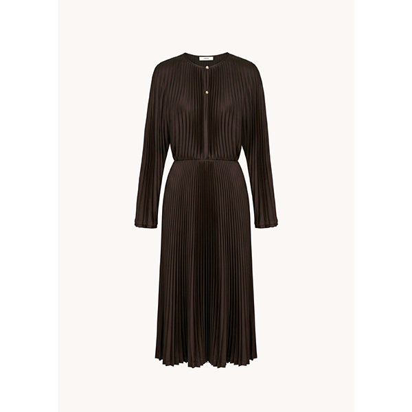 Contrast Trim Pleated Satin Dress Pinewood